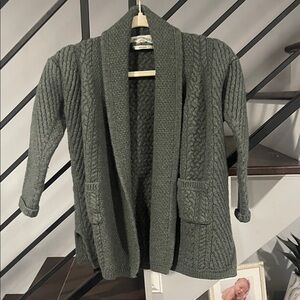 Aran‎ Crafts Ireland 100% Merino Wool Open Front Cardigan Heavy Chunky Warm Cozy
